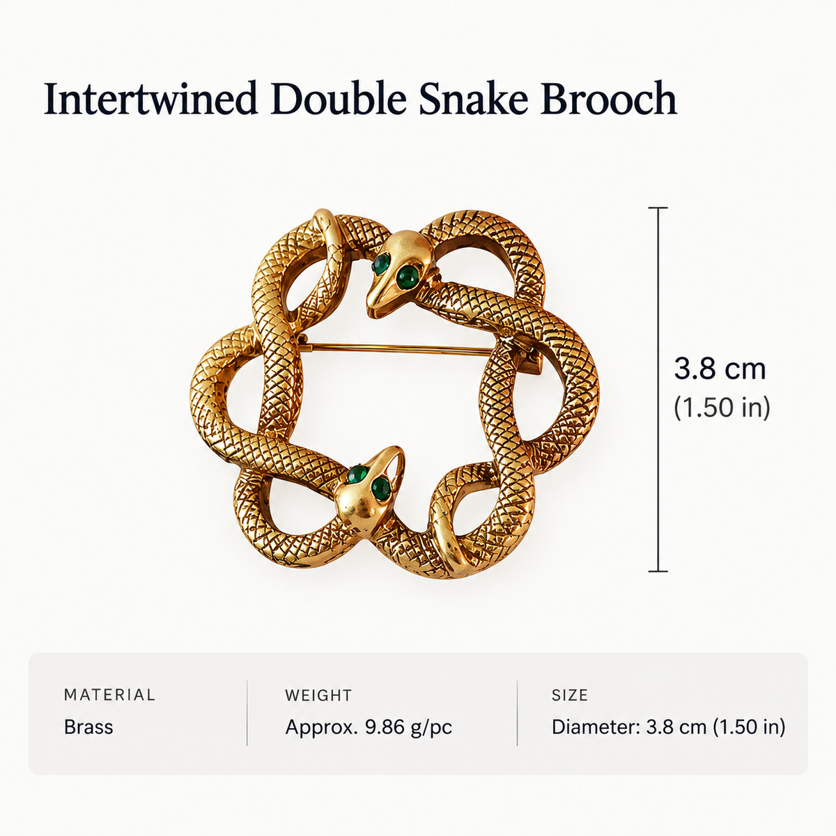 Intertwined Double Snake Brooch, Antique Gold, Eastern Aesthetic Vintage Statement Pin