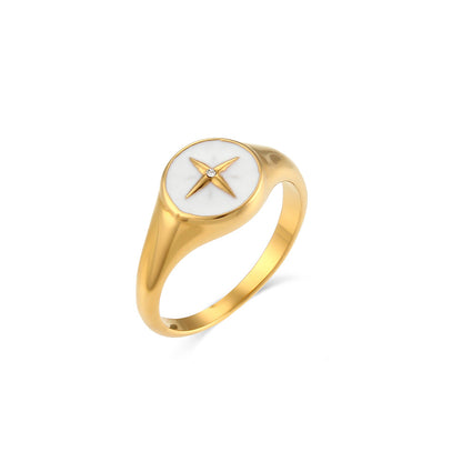 Enamel Dripping Cross Star Disc Ring