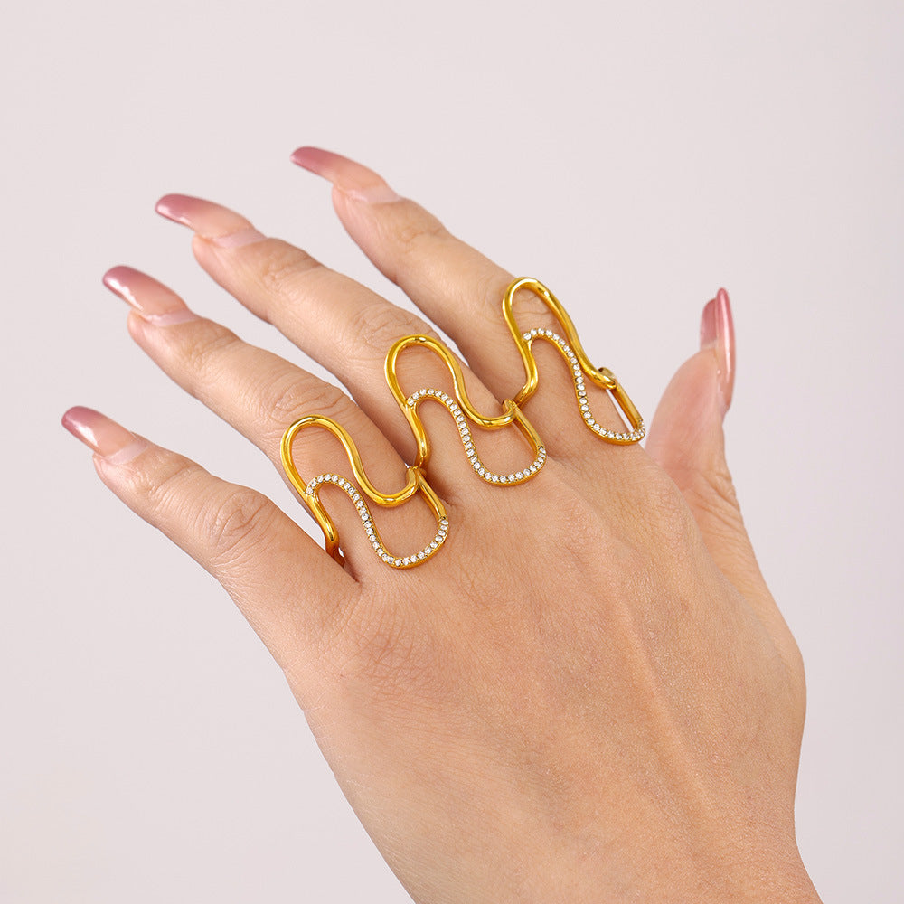 Irregular curve design open ring stainless steel gold plating