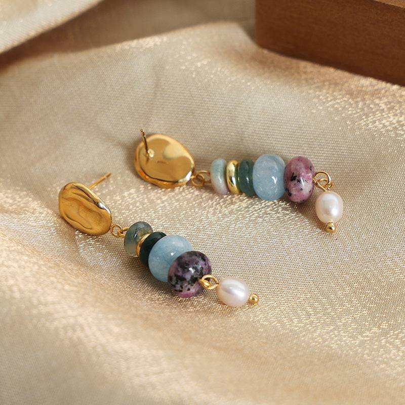 【Dopamine Daily】Agate & Pearl Pendant Earrings