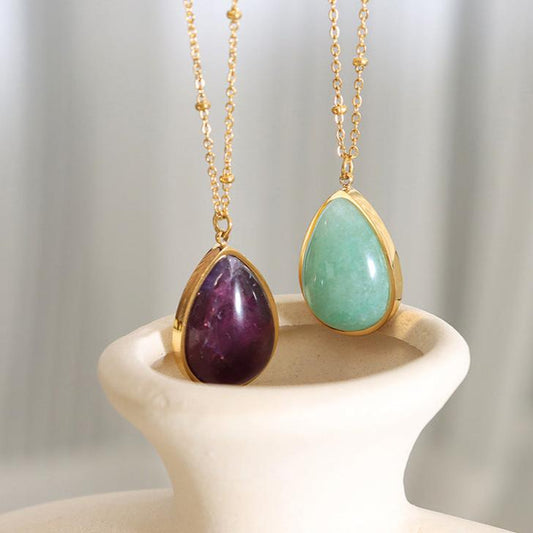 Drop-Shaped Natural Stone Pendant Necklace