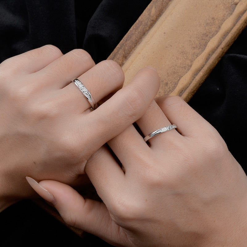 【Moonlit Love】LOVE Engraved S925 Sterling Silver Couple Ring