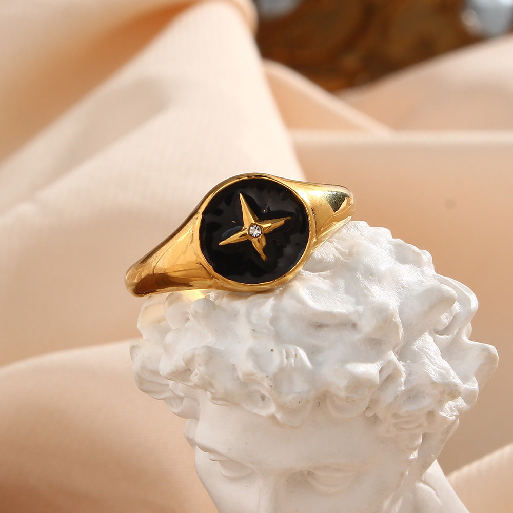 Enamel Dripping Cross Star Disc Ring