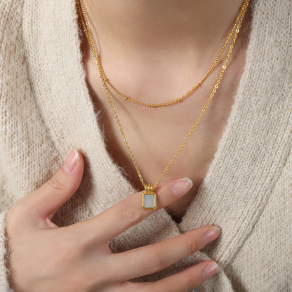 Square White Sea Shell Pendant Stacking Necklace