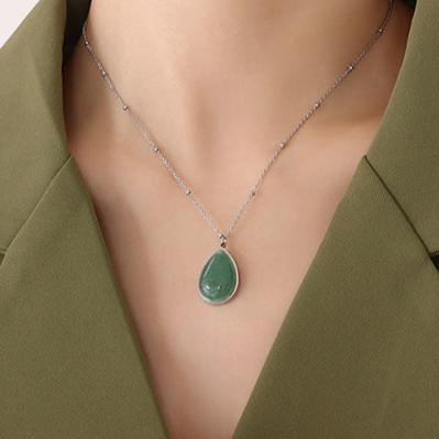 Drop-Shaped Natural Stone Pendant Necklace