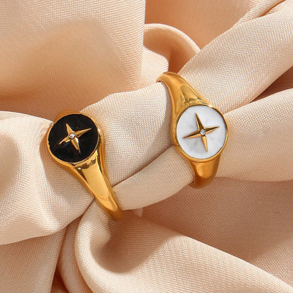 Enamel Dripping Cross Star Disc Ring