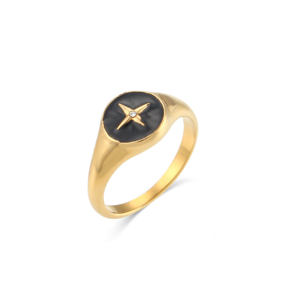 Enamel Dripping Cross Star Disc Ring