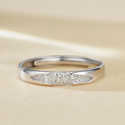 【Moonlit Love】LOVE Engraved S925 Sterling Silver Couple Ring