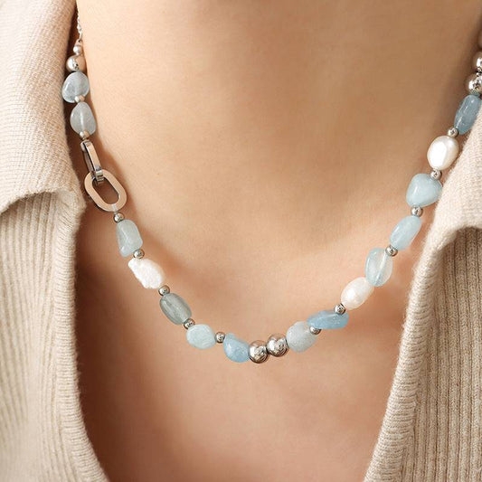 【Blue Tide】Natural Stone Freshwater Pearl Necklace