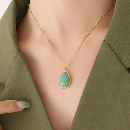 Drop-Shaped Natural Stone Pendant Necklace