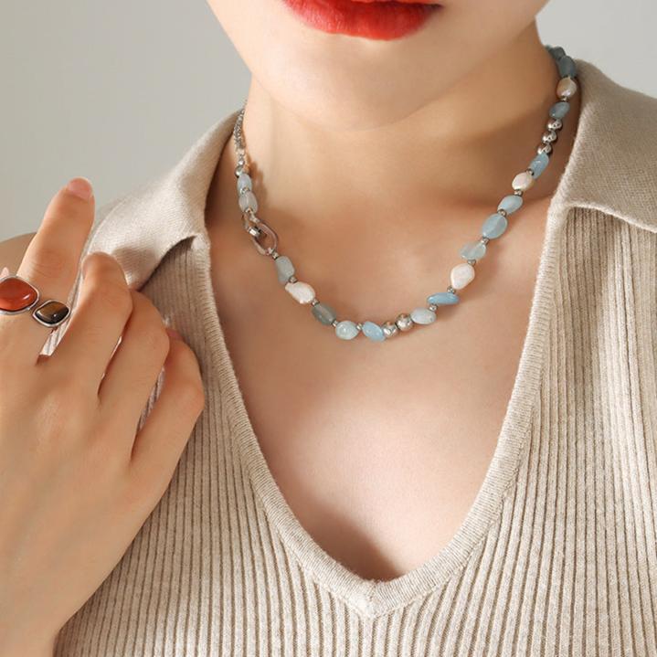 【Blue Tide】Natural Stone Freshwater Pearl Necklace