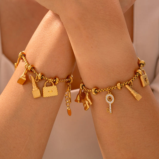 Multi-Element Charms Adjustable Bracelet  18K gold-plated titanium steel bracelet