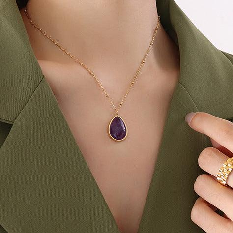 Drop-Shaped Natural Stone Pendant Necklace