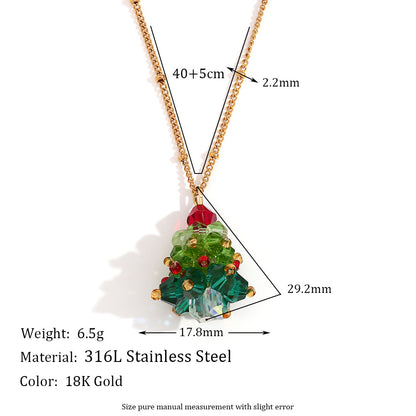 Handmade Crystal Christmas Tree Pendant Earrings and Necklace Holiday Ornaments Match