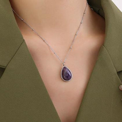 Drop-Shaped Natural Stone Pendant Necklace