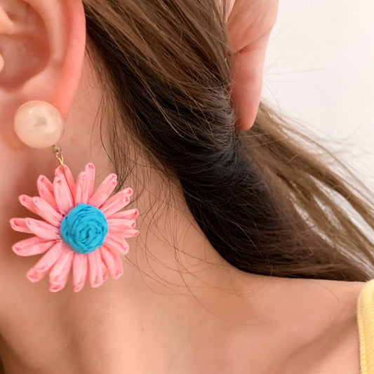 [Dopamine Diary] Handmade Colorful Raffia Flower Earrings-Summer Beach Vacation