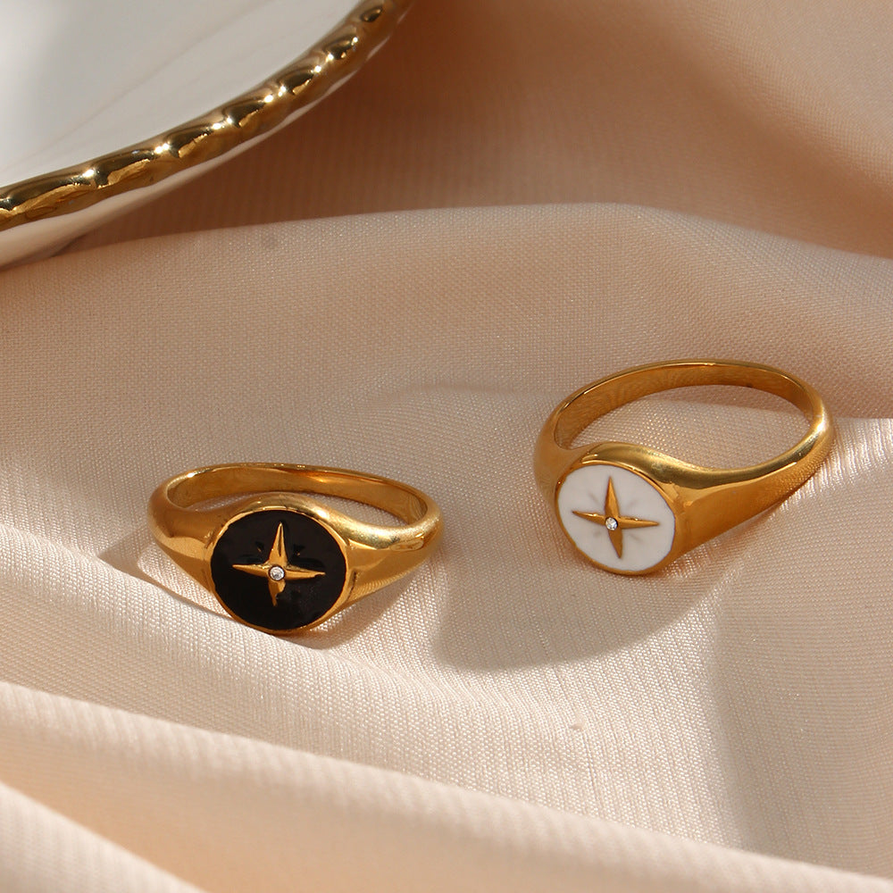 Enamel Dripping Cross Star Disc Ring