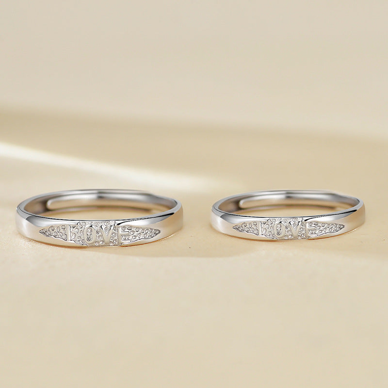 【Moonlit Love】LOVE Engraved S925 Sterling Silver Couple Ring