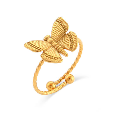 Retro Carved Butterfly Ring-opening size