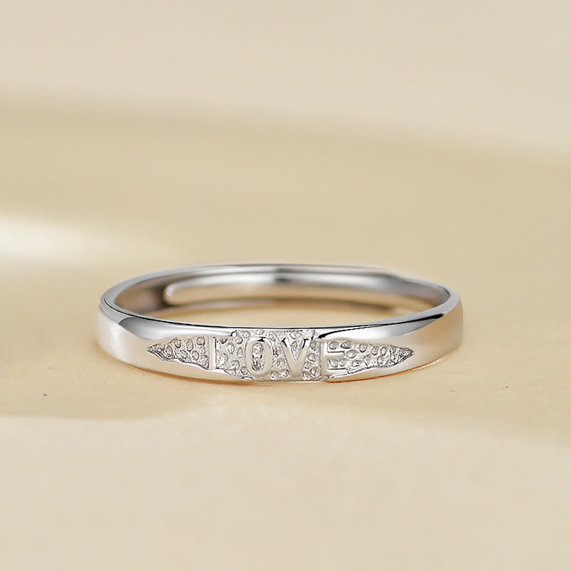 【Moonlit Love】LOVE Engraved S925 Sterling Silver Couple Ring