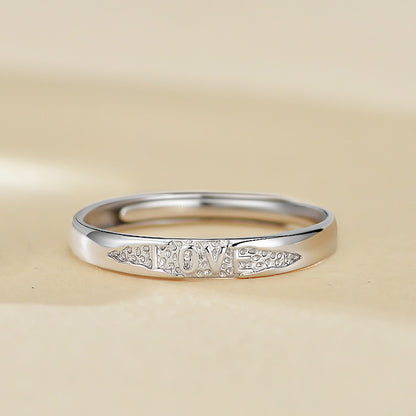 【Moonlit Love】LOVE Engraved S925 Sterling Silver Couple Ring