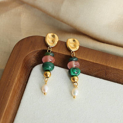 【Dopamine Daily】Agate & Pearl Pendant Earrings