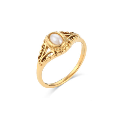 Seraphina Hollow Filigree Pearl Ring -Hypoallergenic Waterproof Rust-proof