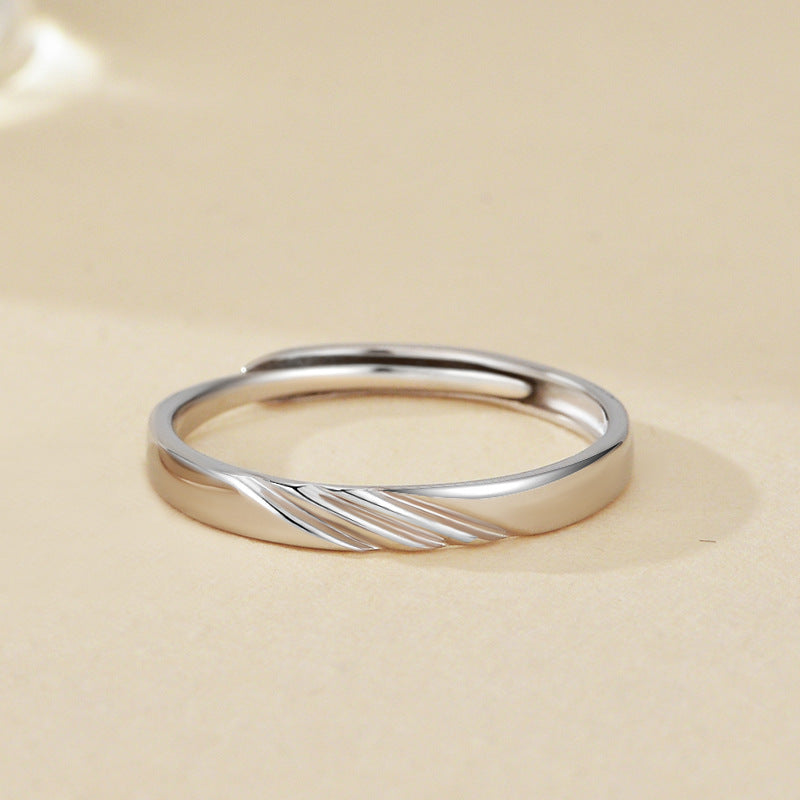 【Cherished Moments】 Simple Line Carving Design Couple Ring S925 Sterling Silver