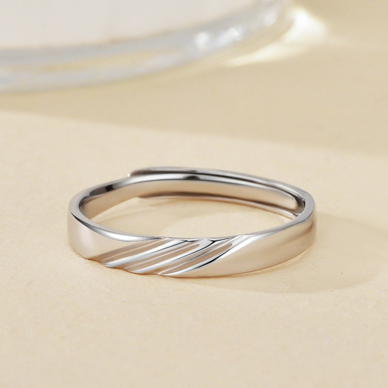 【Cherished Moments】 Simple Line Carving Design Couple Ring S925 Sterling Silver