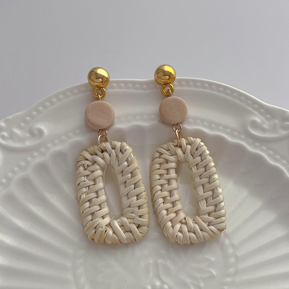 Hand-woven Bohemian Rattan Square Earrings