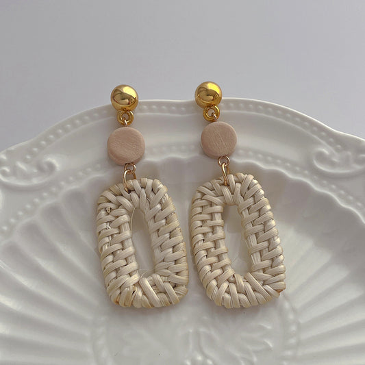 Hand-woven Bohemian Rattan Square Earrings