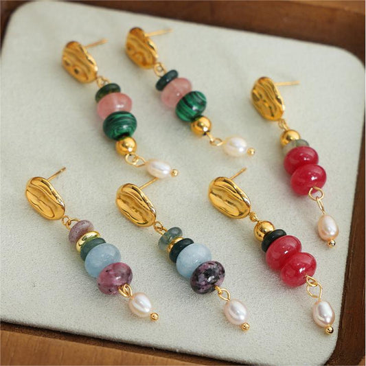 【Dopamine Daily】Agate & Pearl Pendant Earrings