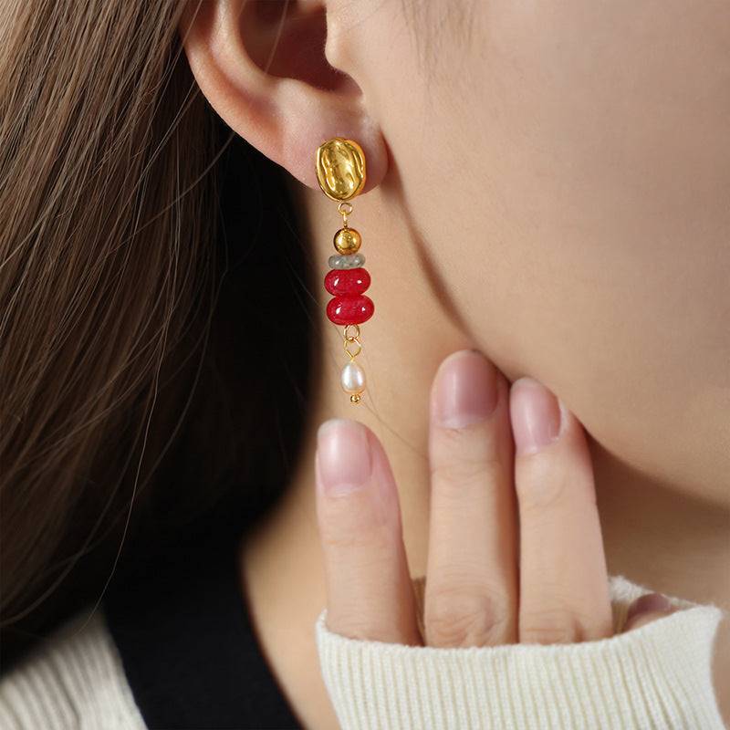 【Dopamine Daily】Agate & Pearl Pendant Earrings