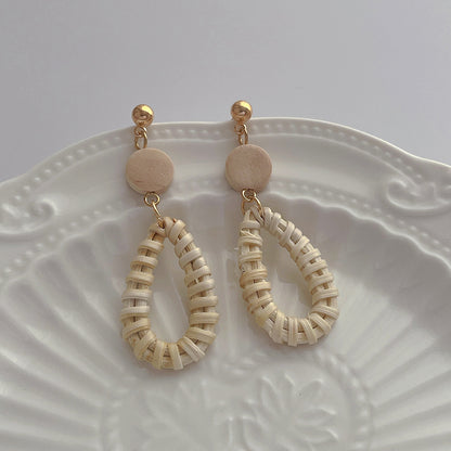 Hand-woven Bohemian Rattan Water Drop Earrings