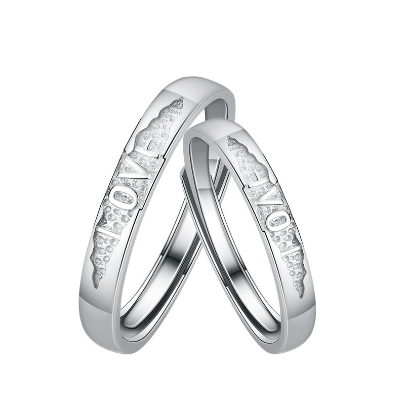 【Moonlit Love】LOVE Engraved S925 Sterling Silver Couple Ring