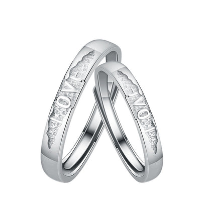 【Moonlit Love】LOVE Engraved S925 Sterling Silver Couple Ring