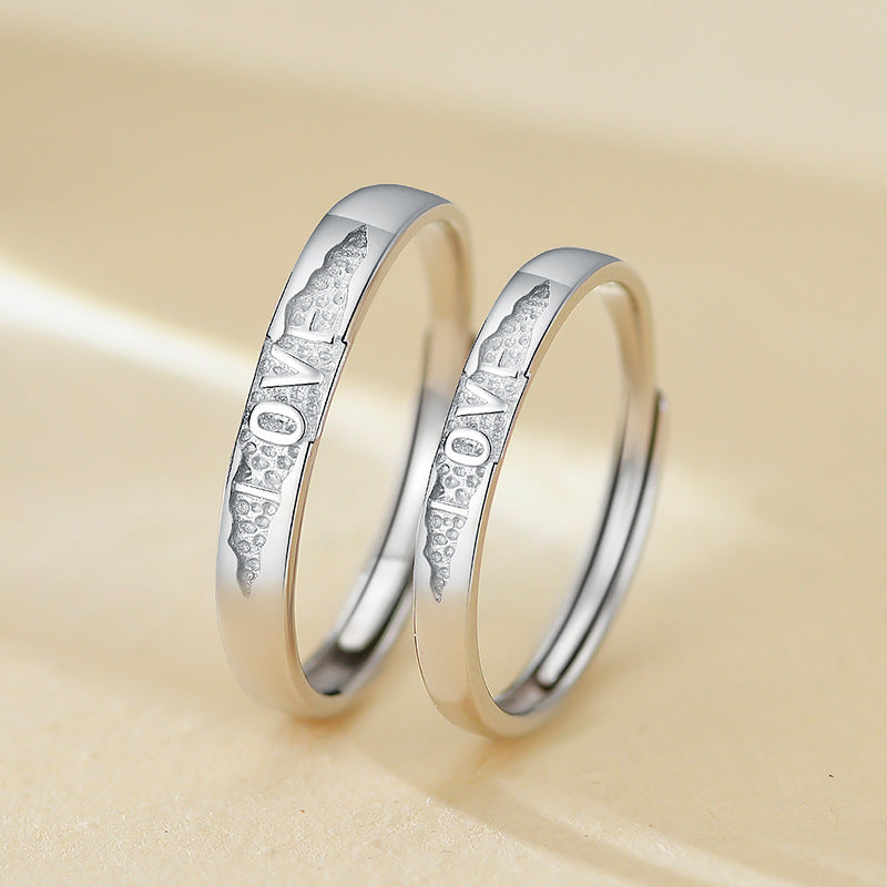 【Moonlit Love】LOVE Engraved S925 Sterling Silver Couple Ring