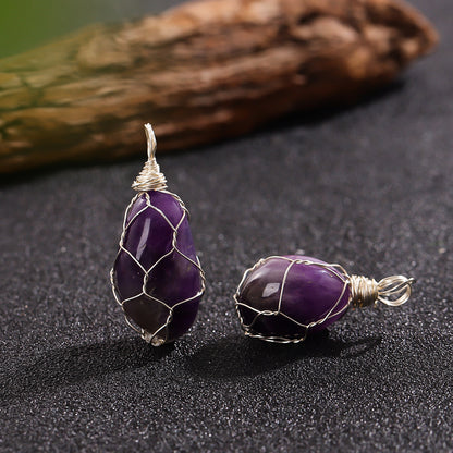 Wound Natural Amethyst Pendant -Natural Purple Crystal for DIY Jewelry