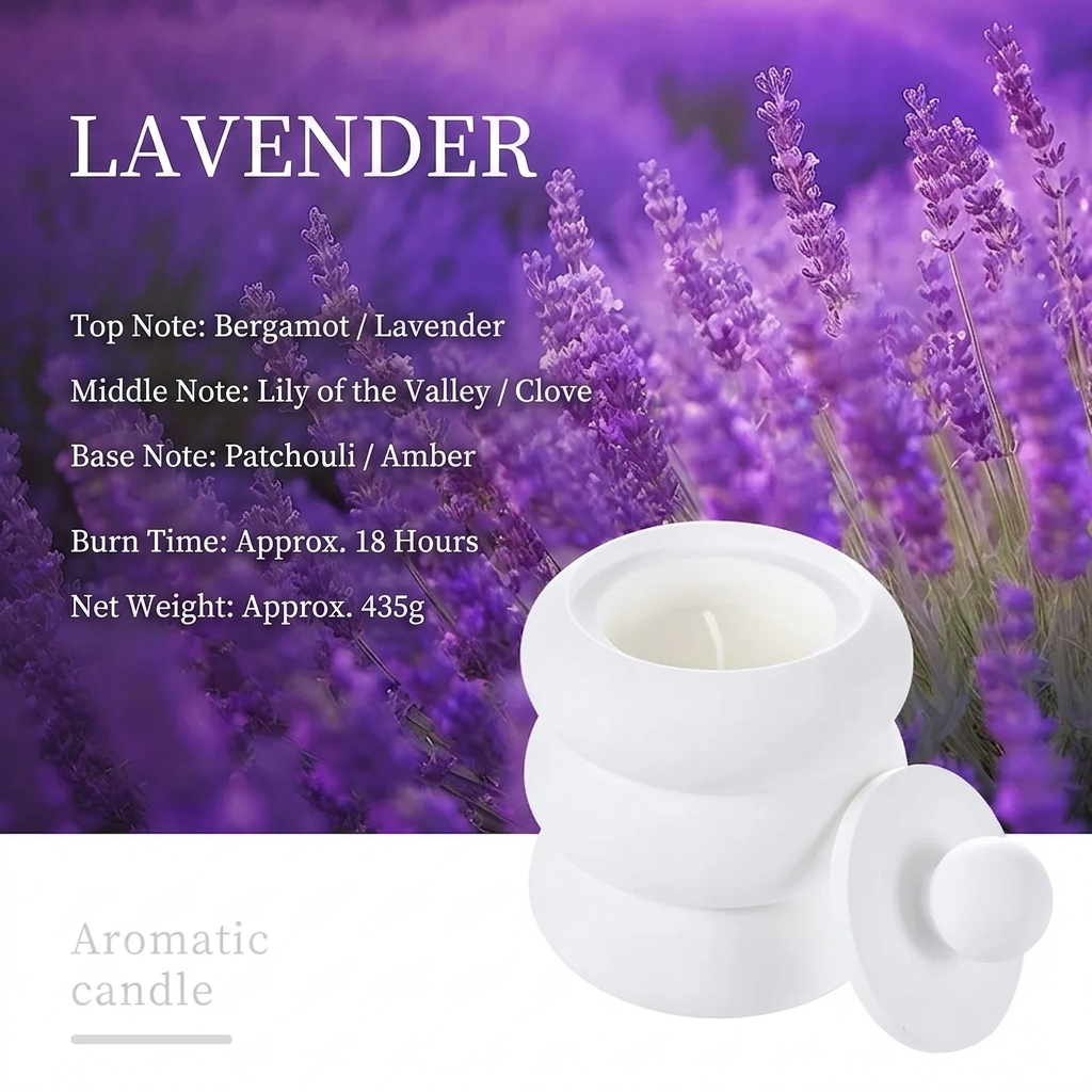 Vela Aromática de Cera de Soja con Relieve de Yeso Hecho a Mano, Regalo de Aromaterapia, 6 Aromas Botánicos