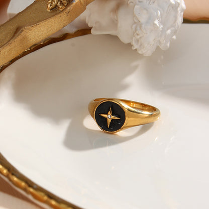 Enamel Dripping Cross Star Disc Ring