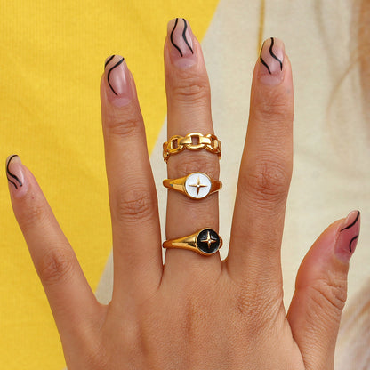 Enamel Dripping Cross Star Disc Ring