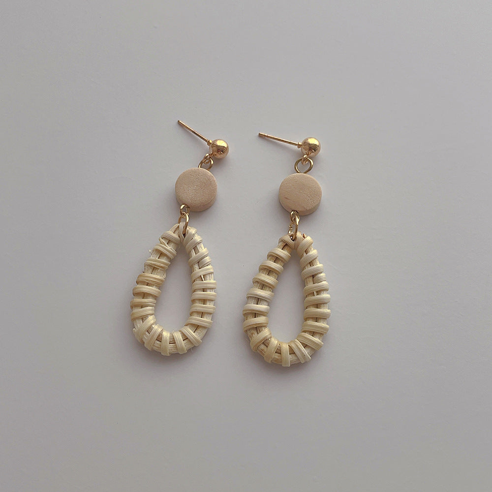 Hand-woven Bohemian Rattan Water Drop Earrings