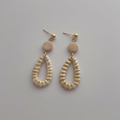 Hand-woven Bohemian Rattan Water Drop Earrings