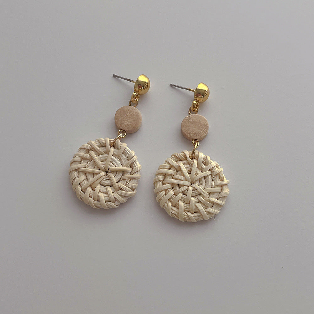 Hand-woven Bohemian Rattan Round Earrings