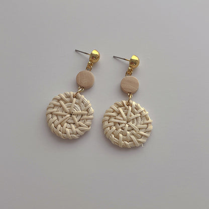 Hand-woven Bohemian Rattan Round Earrings