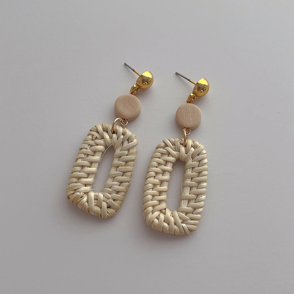 Hand-woven Bohemian Rattan Square Earrings