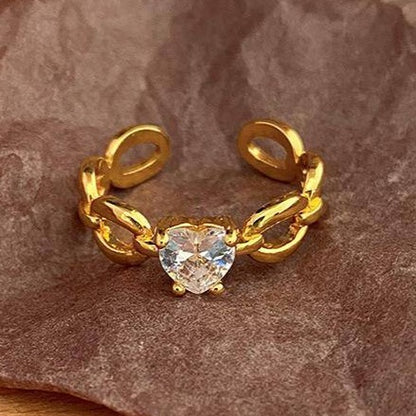 Heart shape zircon brass ring