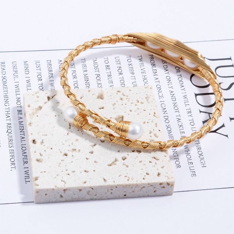 Real Pearl 14K gold wire winding bracelet hand make