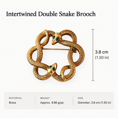 Intertwined Double Snake Brooch, Antique Gold, Eastern Aesthetic Vintage Statement Pin