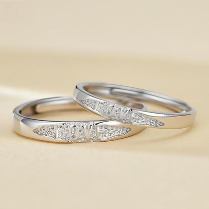 【Moonlit Love】LOVE Engraved S925 Sterling Silver Couple Ring